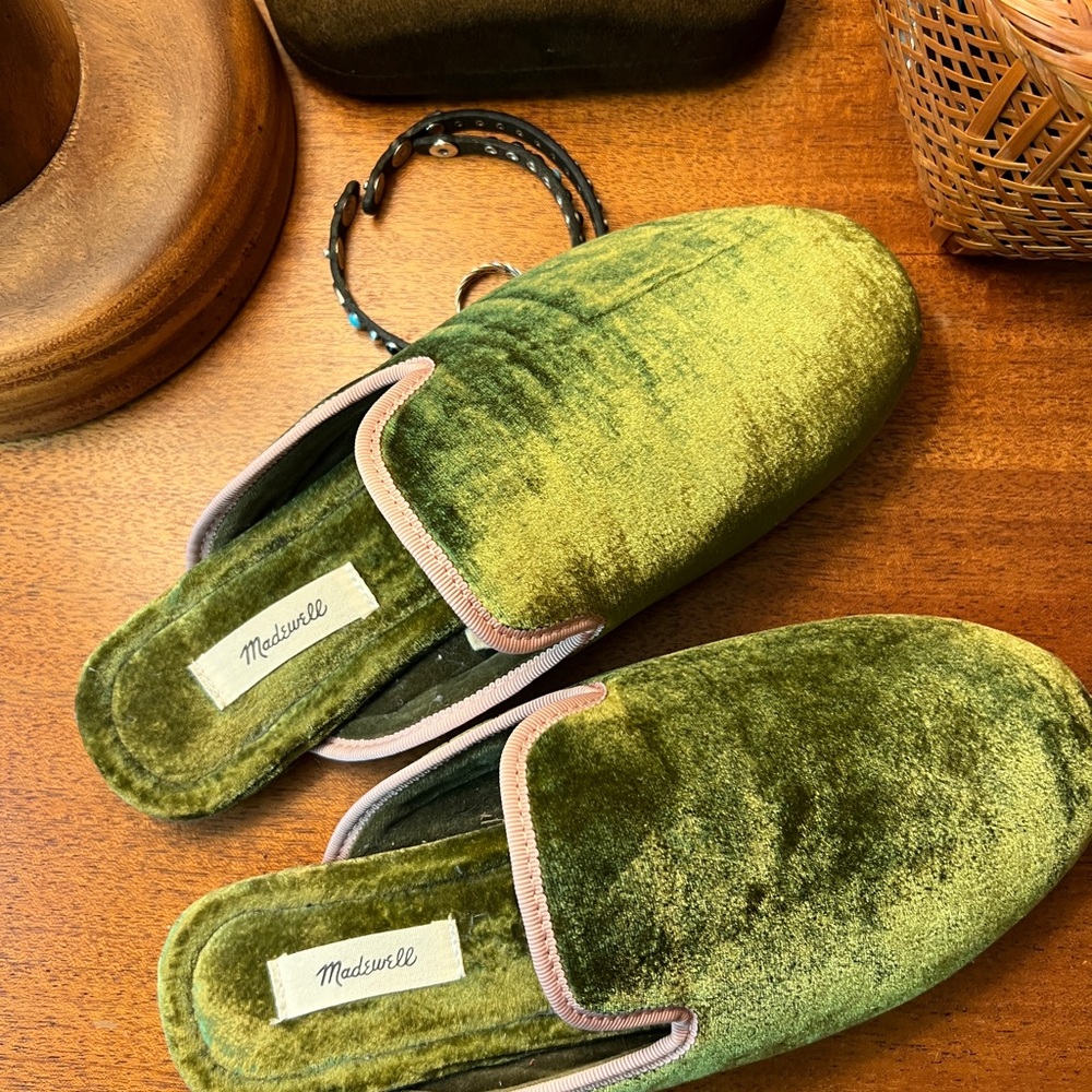 Madewell Olive Velvet Slippers